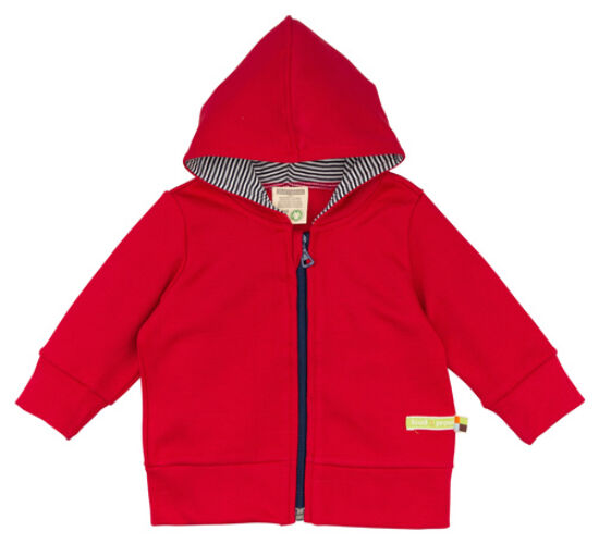 Loud+Proud kapucnis, zipzáras baba pulóver piros színben újszülött